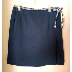Pendleton Petite Medium Blue Textured Knee Length Wrap Skirt Lined Sz 16P